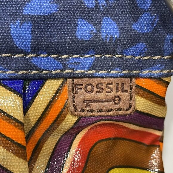 Fossil Crossbody Handbag‎ Womens Coated Canvas Striped Key-Per - Picture 2 of 16
